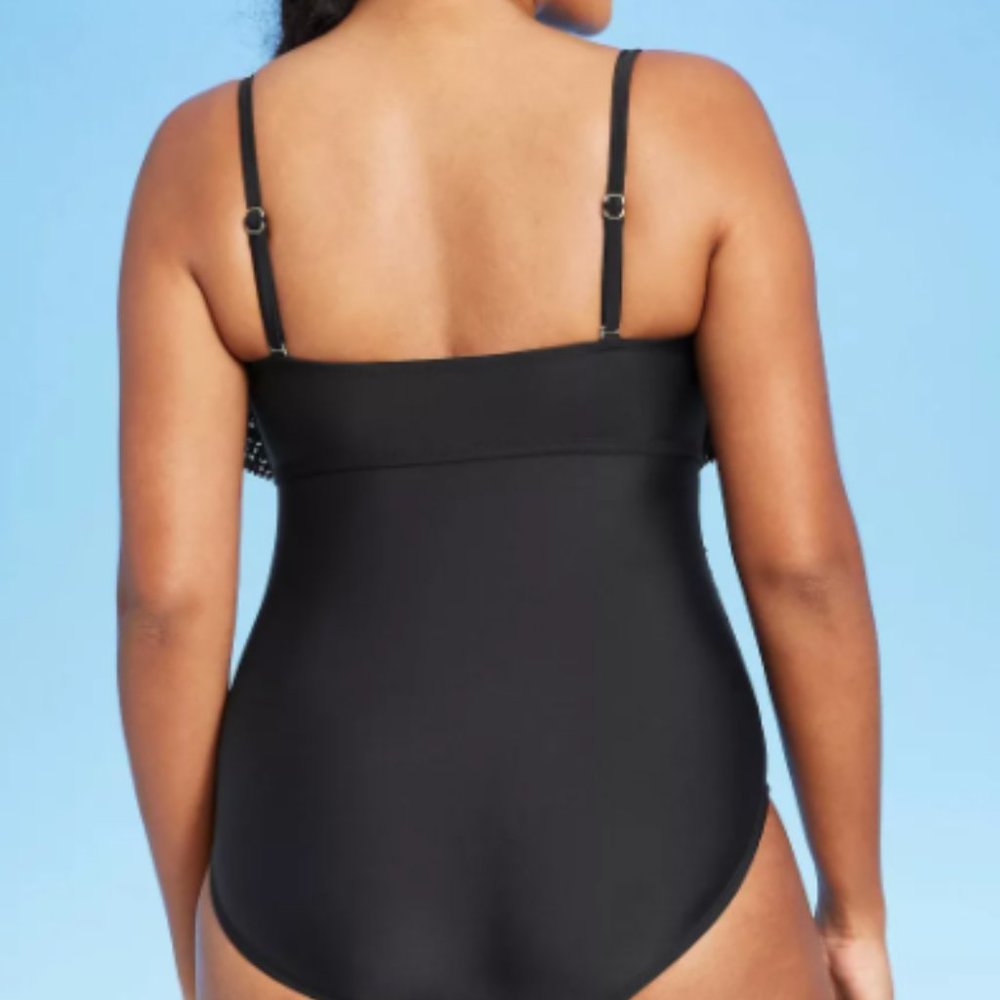 Black One Piece Swimsuit Swim Bandeau Ruffle Tank - Picture 2 of 2